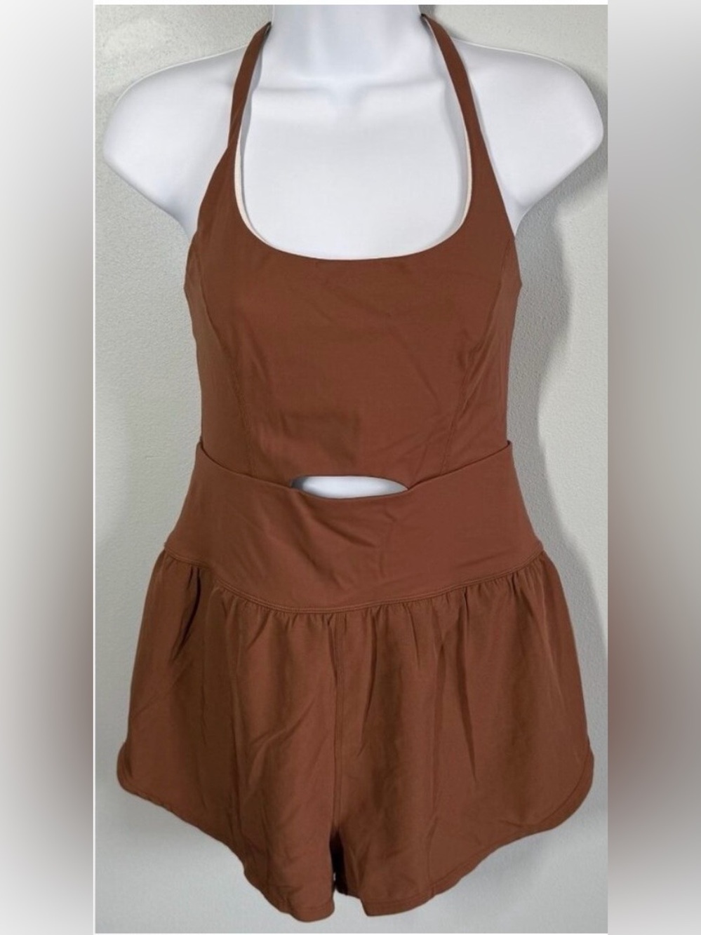 Women’s Brown Halter Romper with Cutout